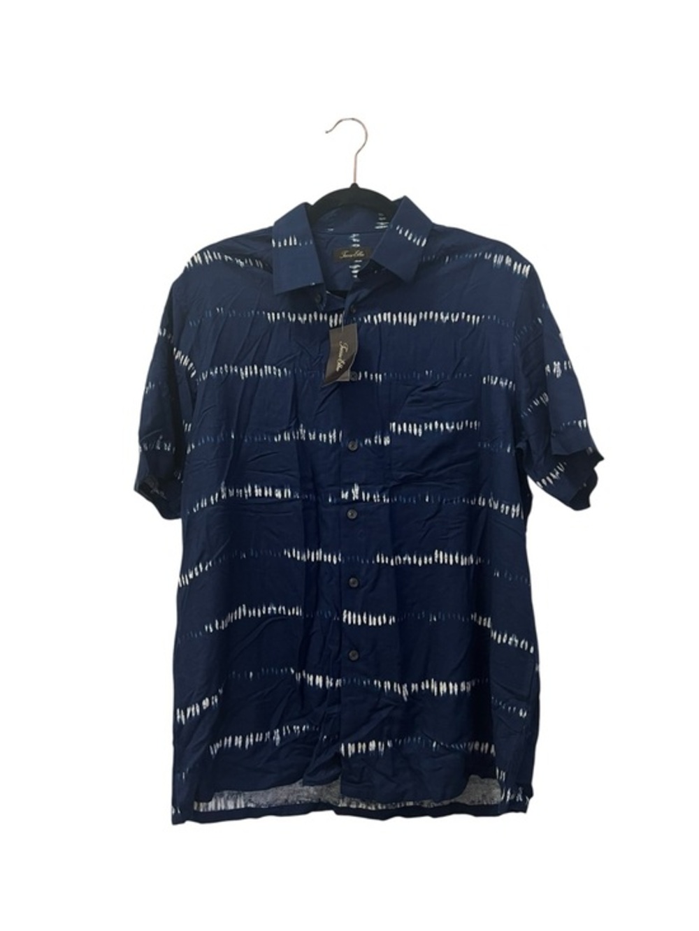 NWT Tasso Elba Silk Blend Shirt Indigo Ikat Stripe Button Down Medium